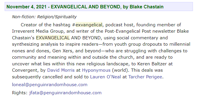 An update on Exvangelical & Beyond